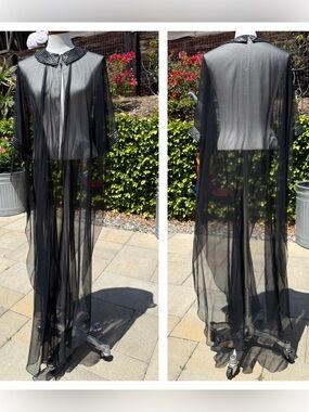 Vintage 1960s silk chiffon beaded kimono